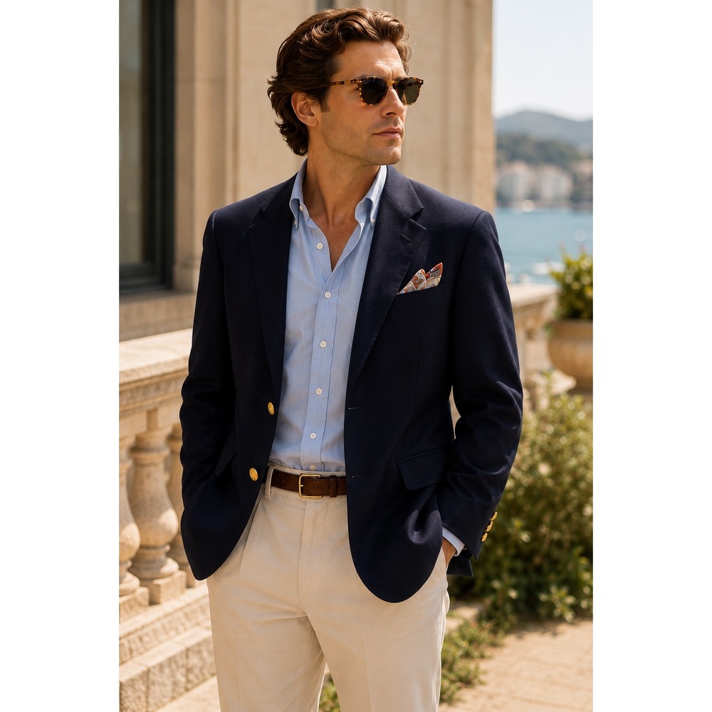 Burberry Vintage Navy 100% Wool Blazer Gold Button Old Money Equestrian Sz 46R